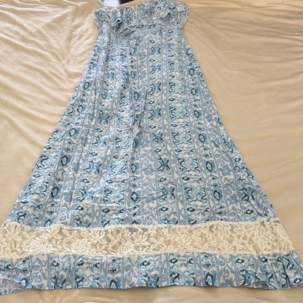 Abercrombie kids Blue Patterned Maxi Dress with Lace Trim